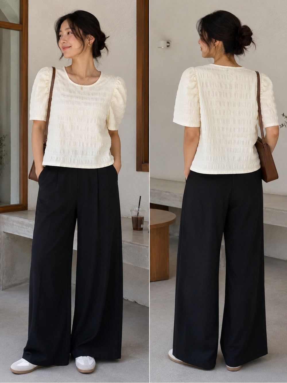 Icon Apparel Cream Textured Puff-Sleeve Knit Top by size Large EUC
